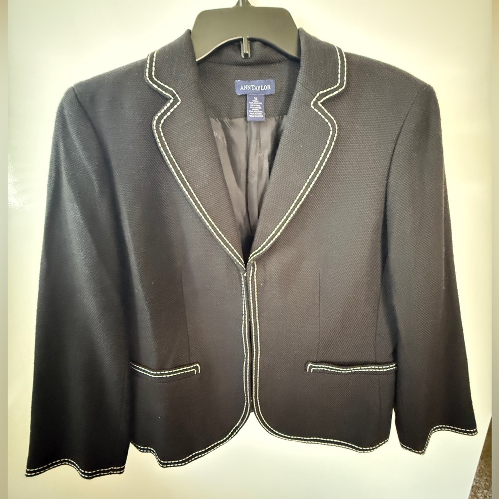 Ann Taylor Black and White Blazer with Structured Silhouette Skirt, Set, Size 10
